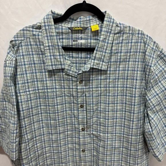 Cabela’s Plaid Short Sleeve Outdoor Shirt 2XL Coolmax UPF30 Textured Button Up - Picture 15 of 16